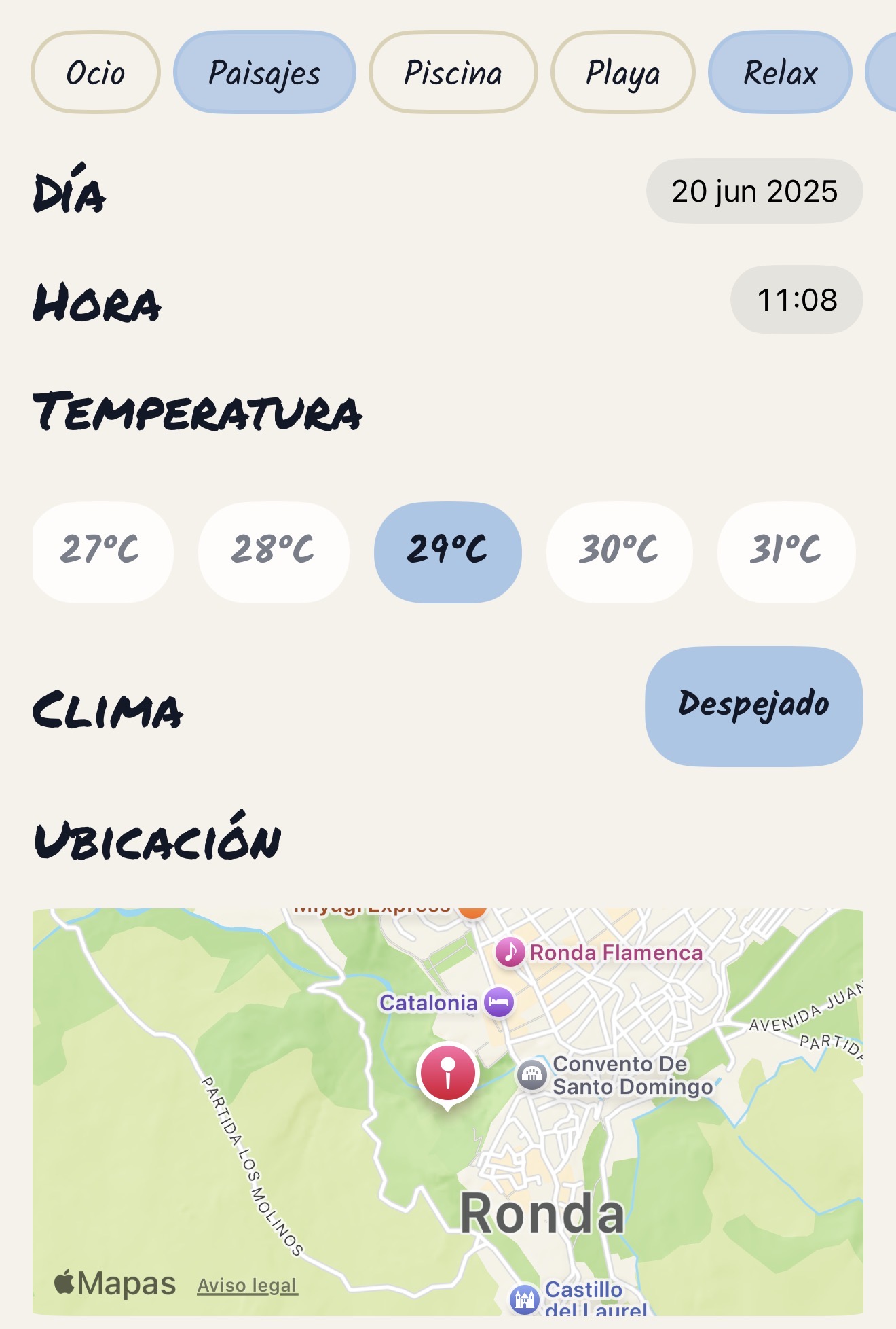 Edición de etiquetas, clima, temperatura y ubicación en un recuerdo